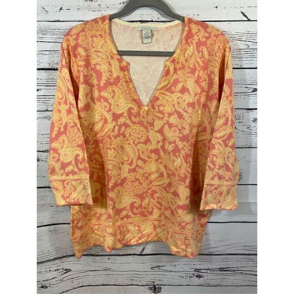 Tweeds V-neck sweater in orange and pink size extra large ￼ - Picture 1 of 4
